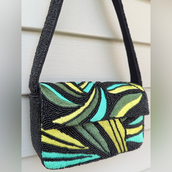 Black, Green, Yellow Beaded Shoulder Bag - Picture 3 of 6